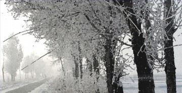 Toperfect オリジナルアート Painting - 雪の降る田舎の水彩風オリジナル要約